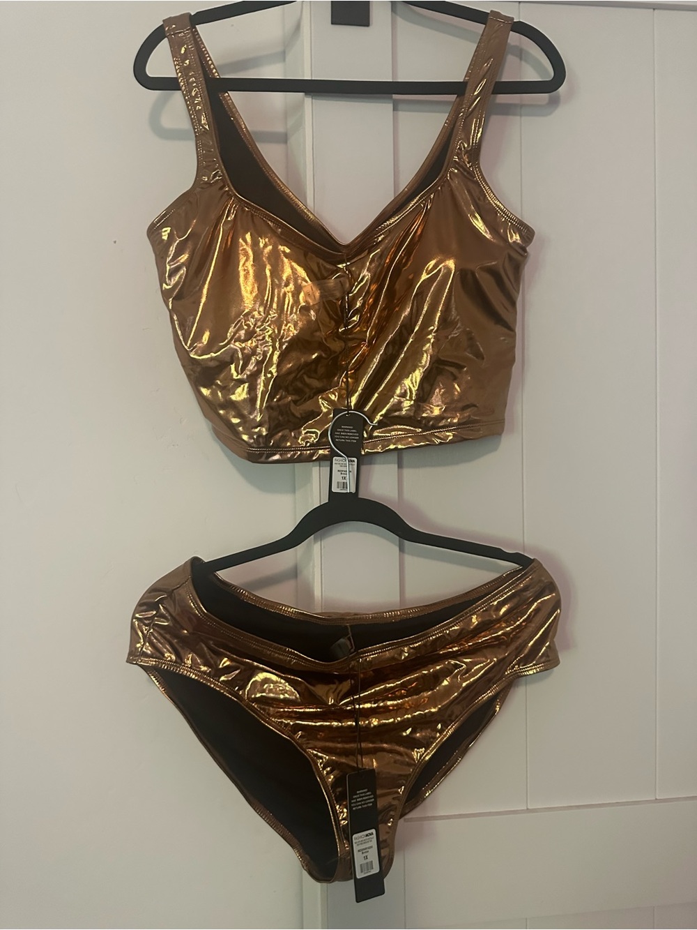 NWT Metallic Bronze Gold Two Piece Swimsuit High Waist Bikini 1X